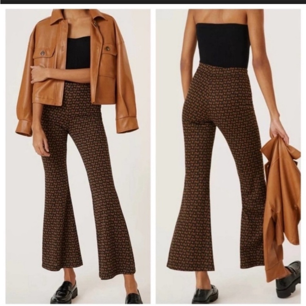 Anthropologie Sabine Flare Pants‎ Brown Black Motif Size Medium